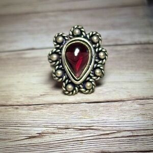 Silver Teardrop Ring Ruby Color Stone 7